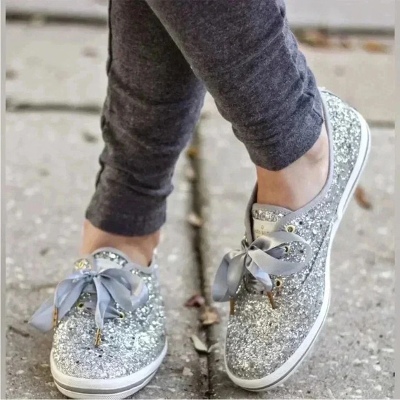 kate spade Shoes - Keds x Kate Spade Champions Silver Glitter Sneaker with Ribbon Shoelaces 6.5